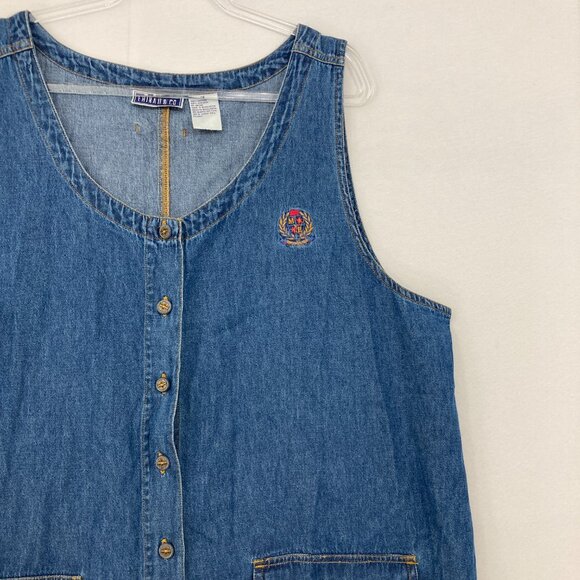 Vintage Erika & Co. Denim Dress size 1X Blue Sleeveless Front Pocket Button - Picture 4 of 9